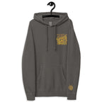 LynxDonkey Unisex pigment-dyed hoodie in gray with vintage design and kangaroo pocket.