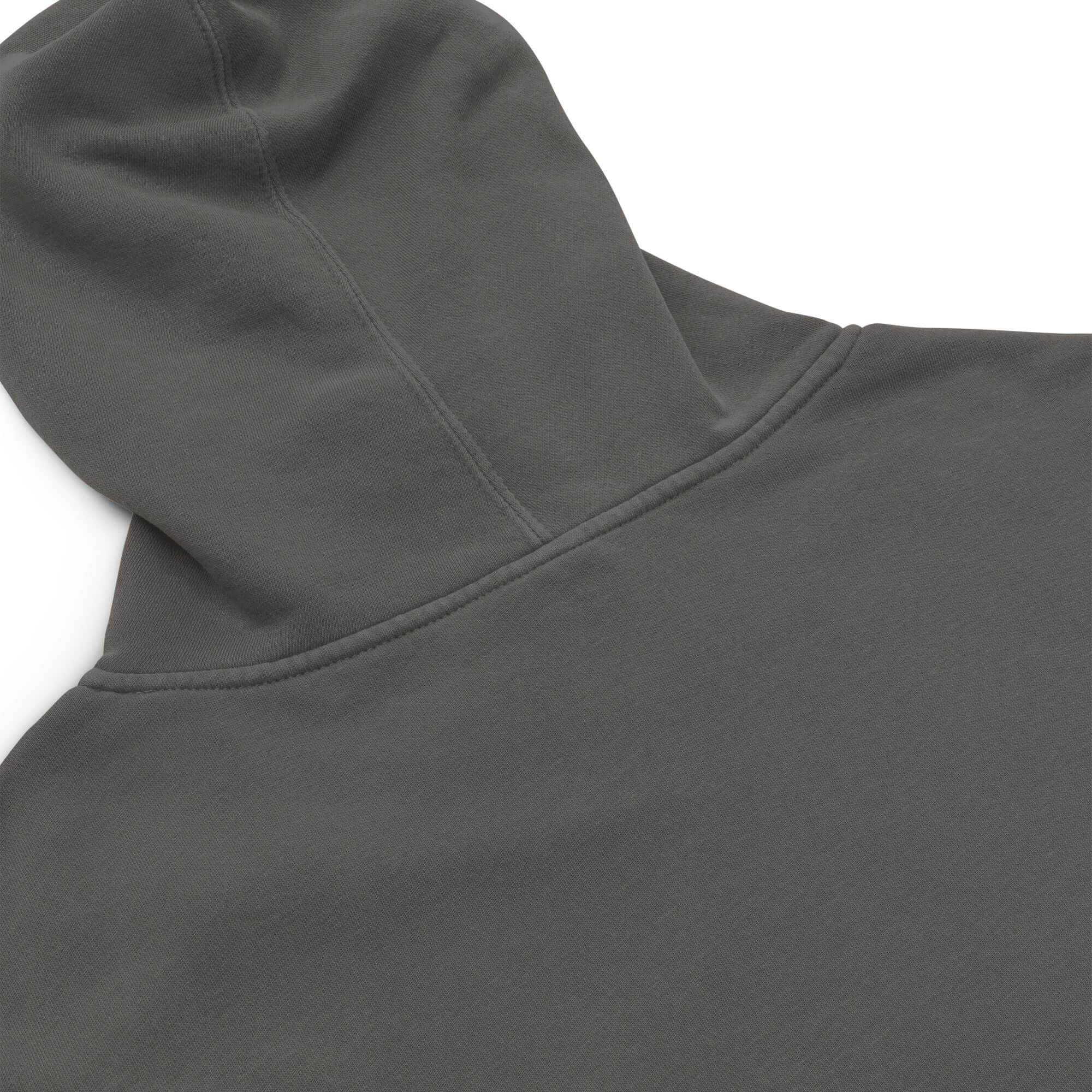 LynxDonkey Unisex pigment-dyed hoodie back view highlighting the washed-out look and unique dye.