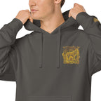 LynxDonkey Unisex pigment-dyed hoodie worn by a man showcasing its unique design and vintage aesthetic.